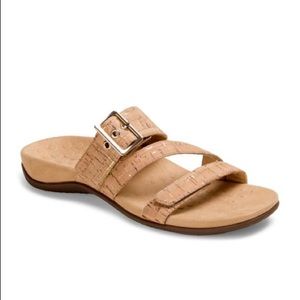 Vionic Skylar Slide Sandals Cork Gold Buckle 6